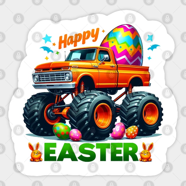 Kids Boys Happy Easter Monster Truck Easter Eggs Sticker by BukovskyART